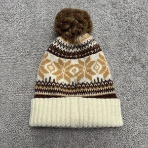 Torrid PomPom Winter Beanie Hat Womens One Size Cream Brown Fair Isle Outdoor